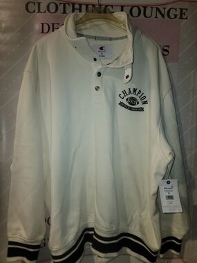 Champion White Polo with Black Bottom & Sleeves Trim and Red Logo Accent